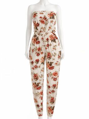 Ambiance Floral Strapless Jumpsuit White Pink Size L
